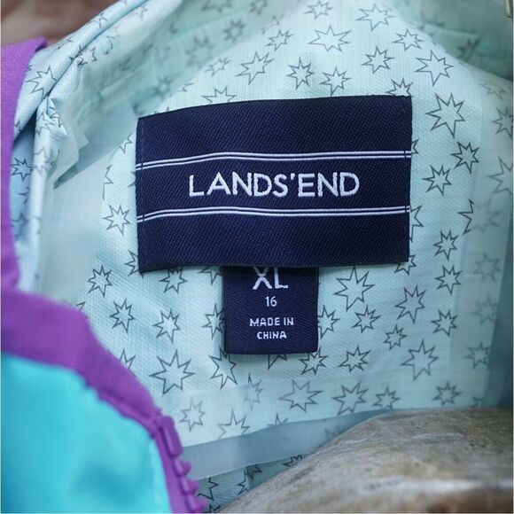 Lands’ End Girl’s Teal Blue Hooded Windbreaker Jacket - Picture 6 of 7